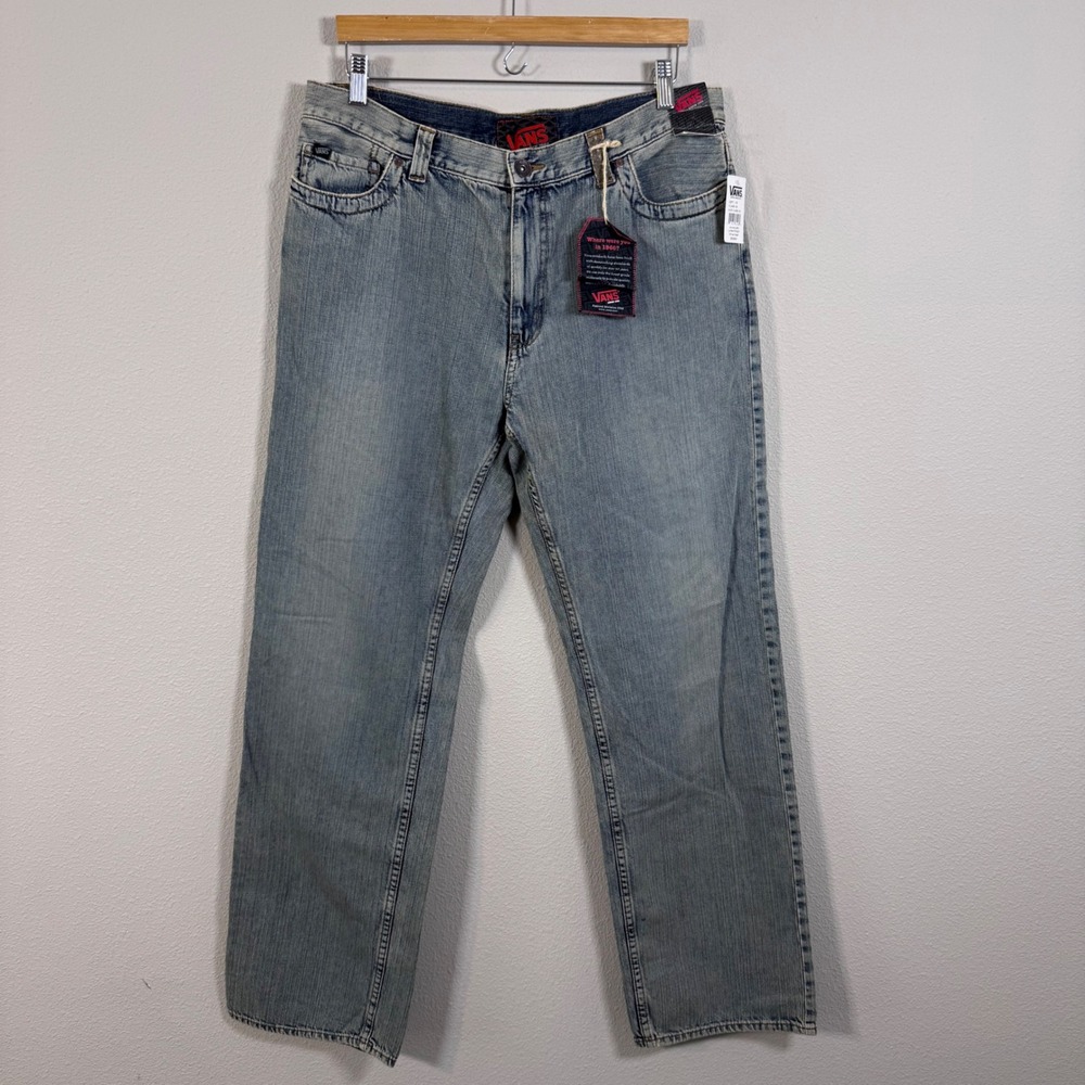 Vans Men's Loose Straight Jeans 34x34 White Wash Skater Y2K Grunge Denim NWT